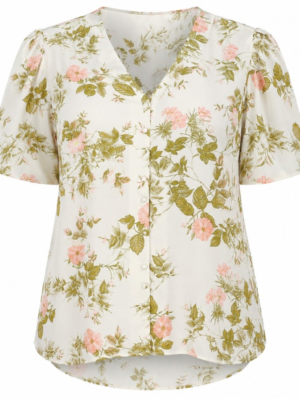 1.STATE | Cream Sage Peach Floral V-Neck Button Blouse Cottagecore Plus | 1X
